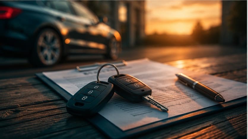 Auto auf einer Straße in der Abenddämmerung